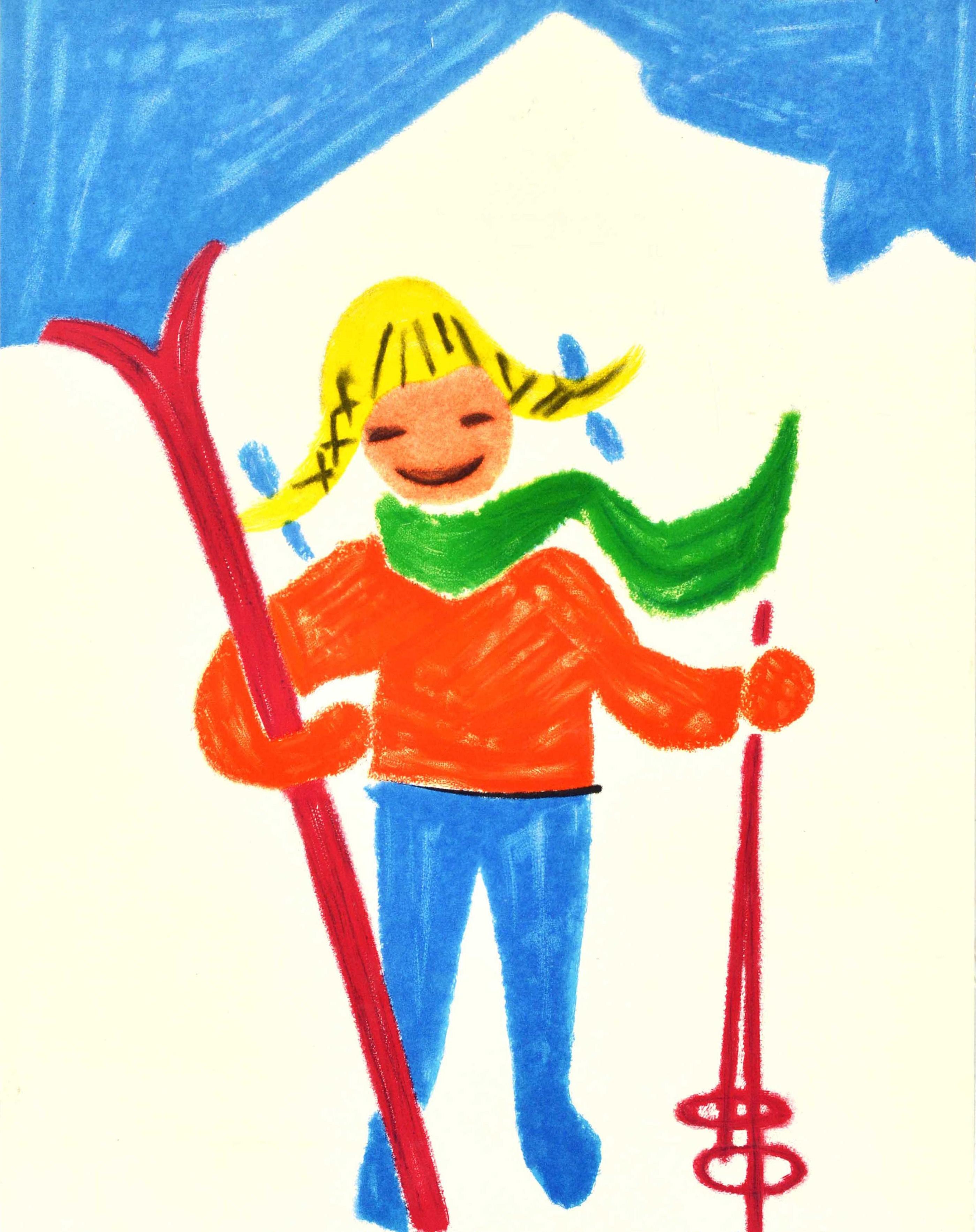 Affiche rétro originale de sports d'hiver, Ski, Garmisch Partenkirchen, Bavière, Allemagne Bon état - En vente à London, GB