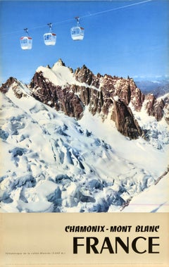 Original Vintage Winter Sport Ski Travel Poster France Chamonix Mont Blanc