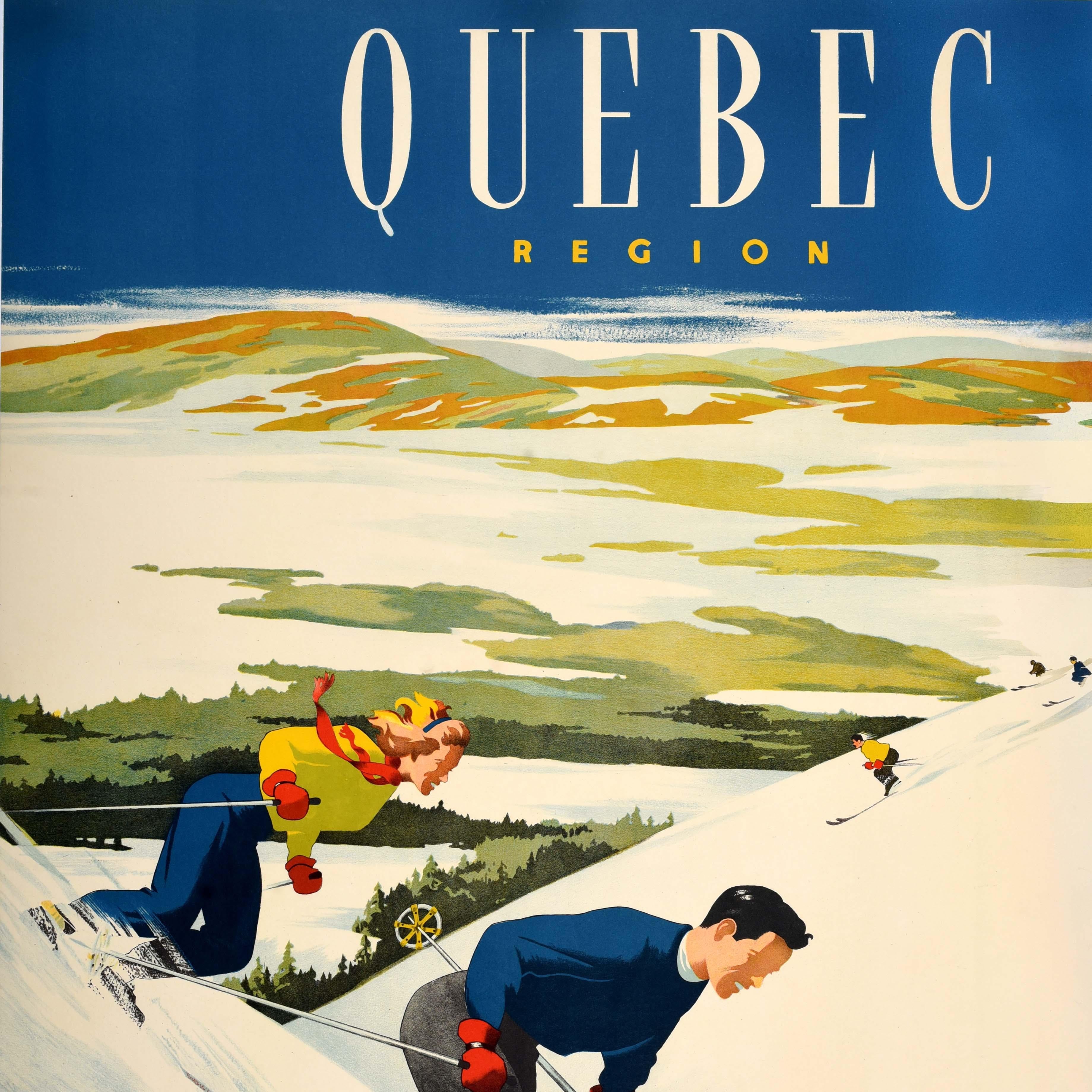 Canadese Poster di viaggio sugli sport invernali originale d'epoca Regione del Québec Sci Canada in vendita