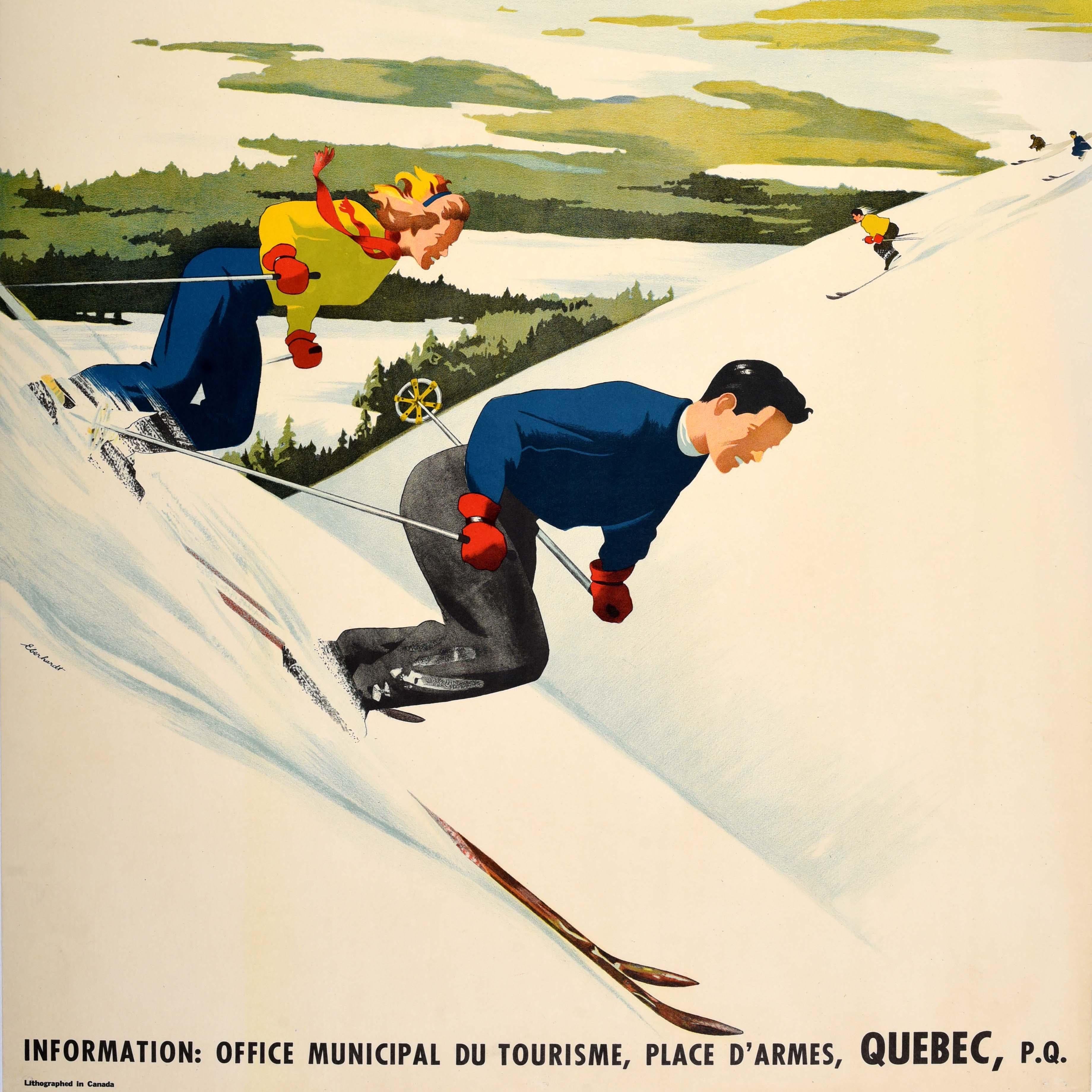 Poster di viaggio sugli sport invernali originale d'epoca Regione del Québec Sci Canada In condizioni buone in vendita a London, GB