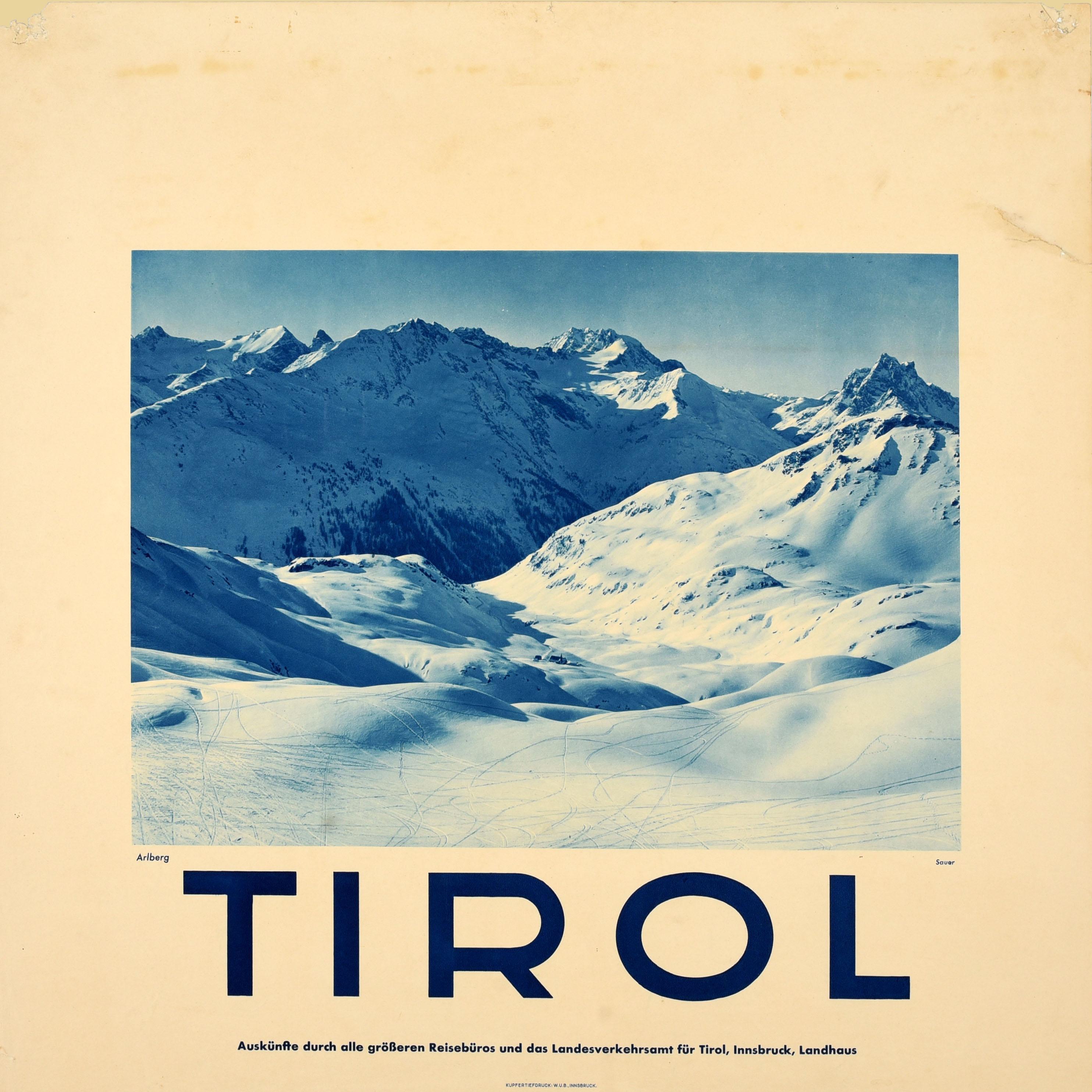 Austriaco Poster originale d'epoca per lo sport invernale e lo sci, Tirolo Arlberg, Austria in vendita