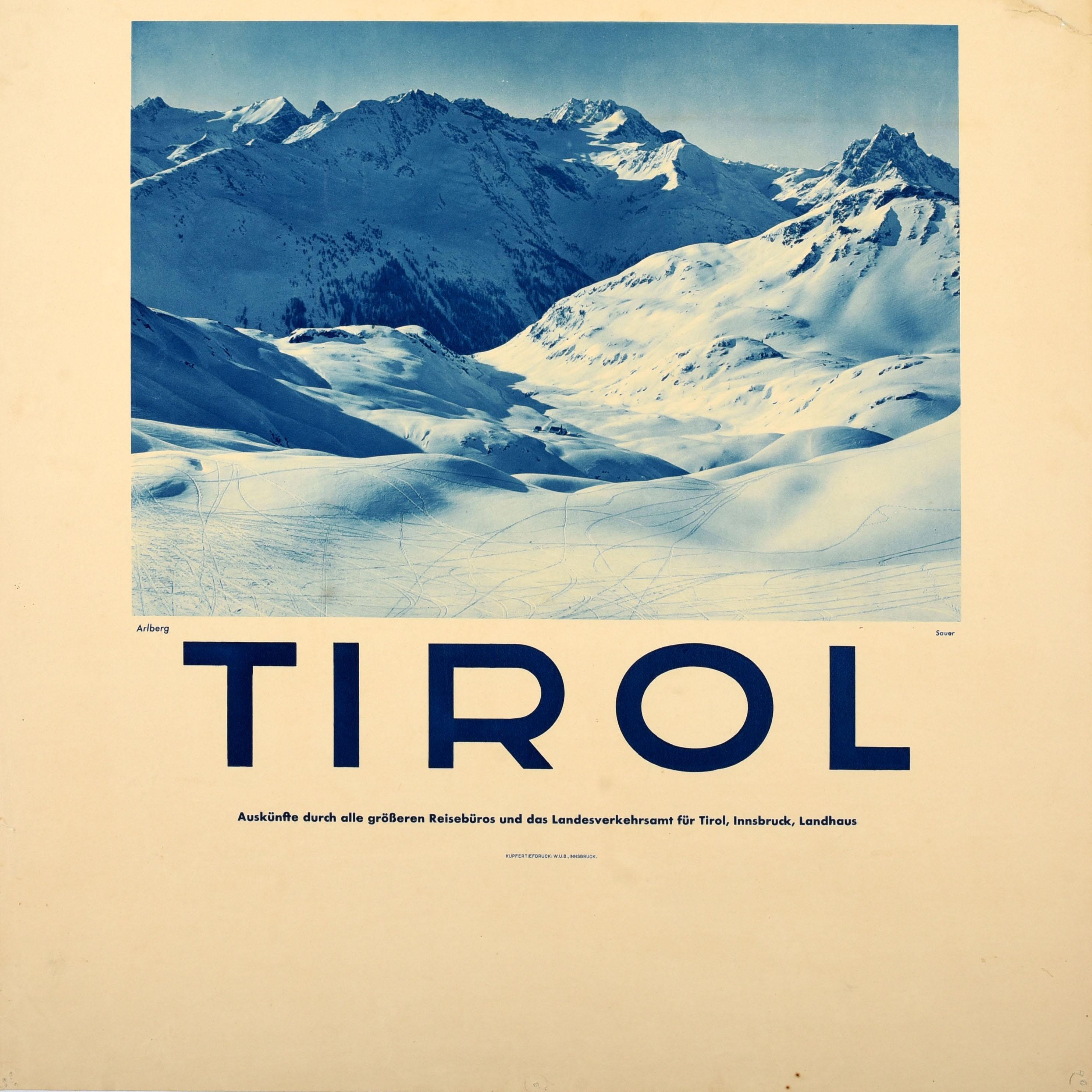 Poster originale d'epoca per lo sport invernale e lo sci, Tirolo Arlberg, Austria In condizioni buone in vendita a London, GB