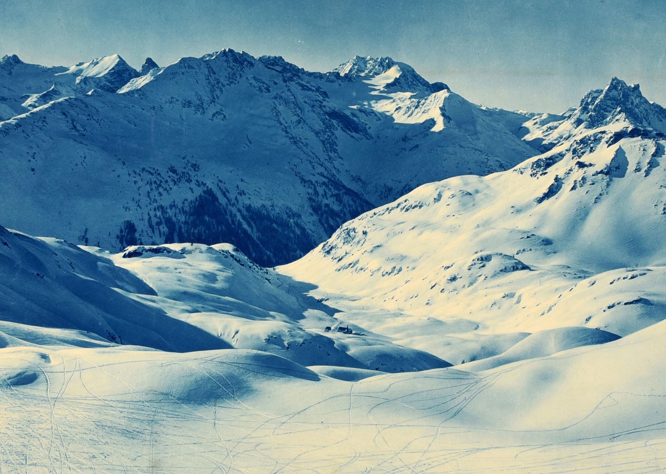 Metà XX secolo Poster originale d'epoca per lo sport invernale e lo sci, Tirolo Arlberg, Austria in vendita