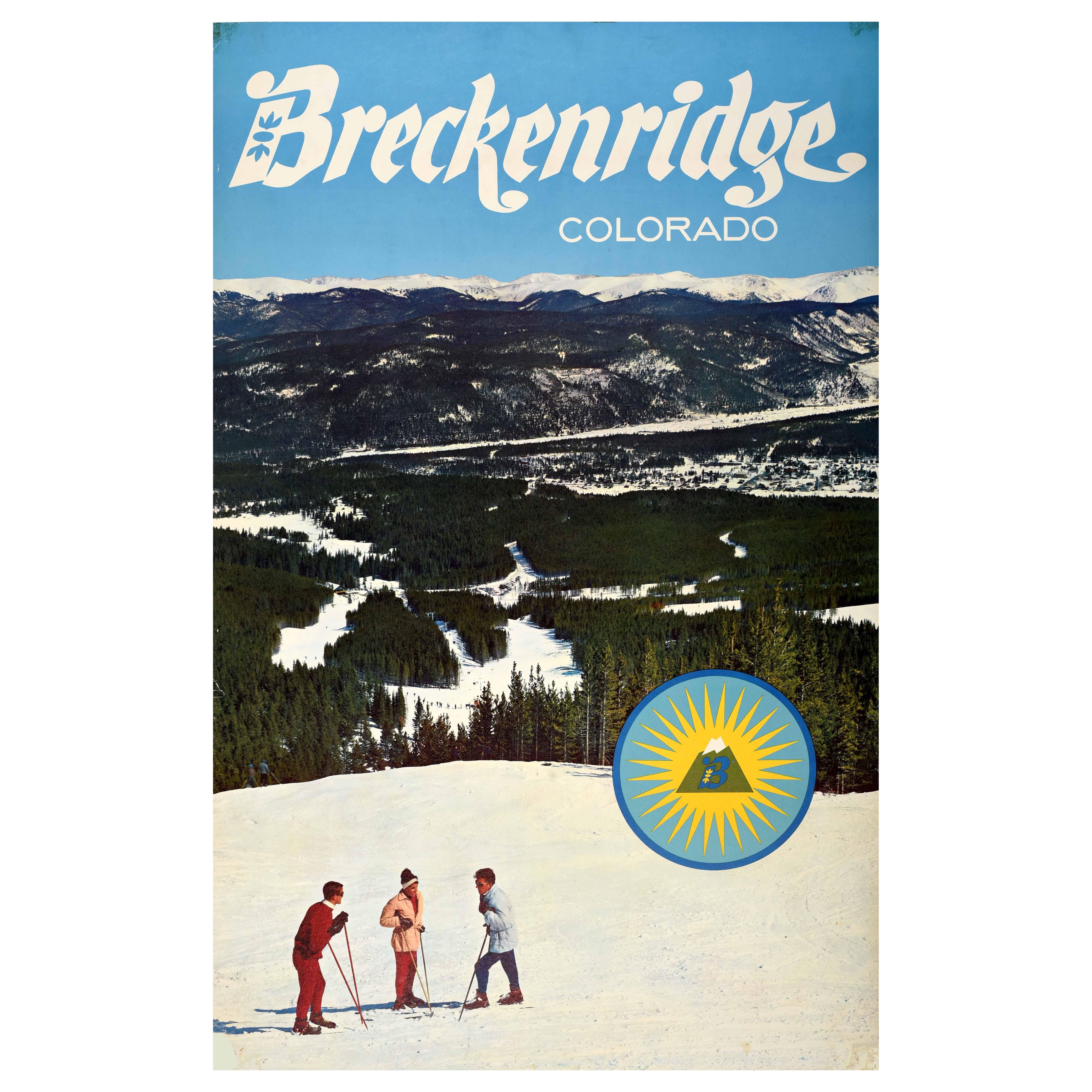 Original Vintage Winter Sport Skiing Poster Breckenridge Colorado Ski USA