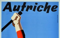 Original Vintage-Poster, Wintersport, Skifahren, für Autriche, Österreich, Skihütten