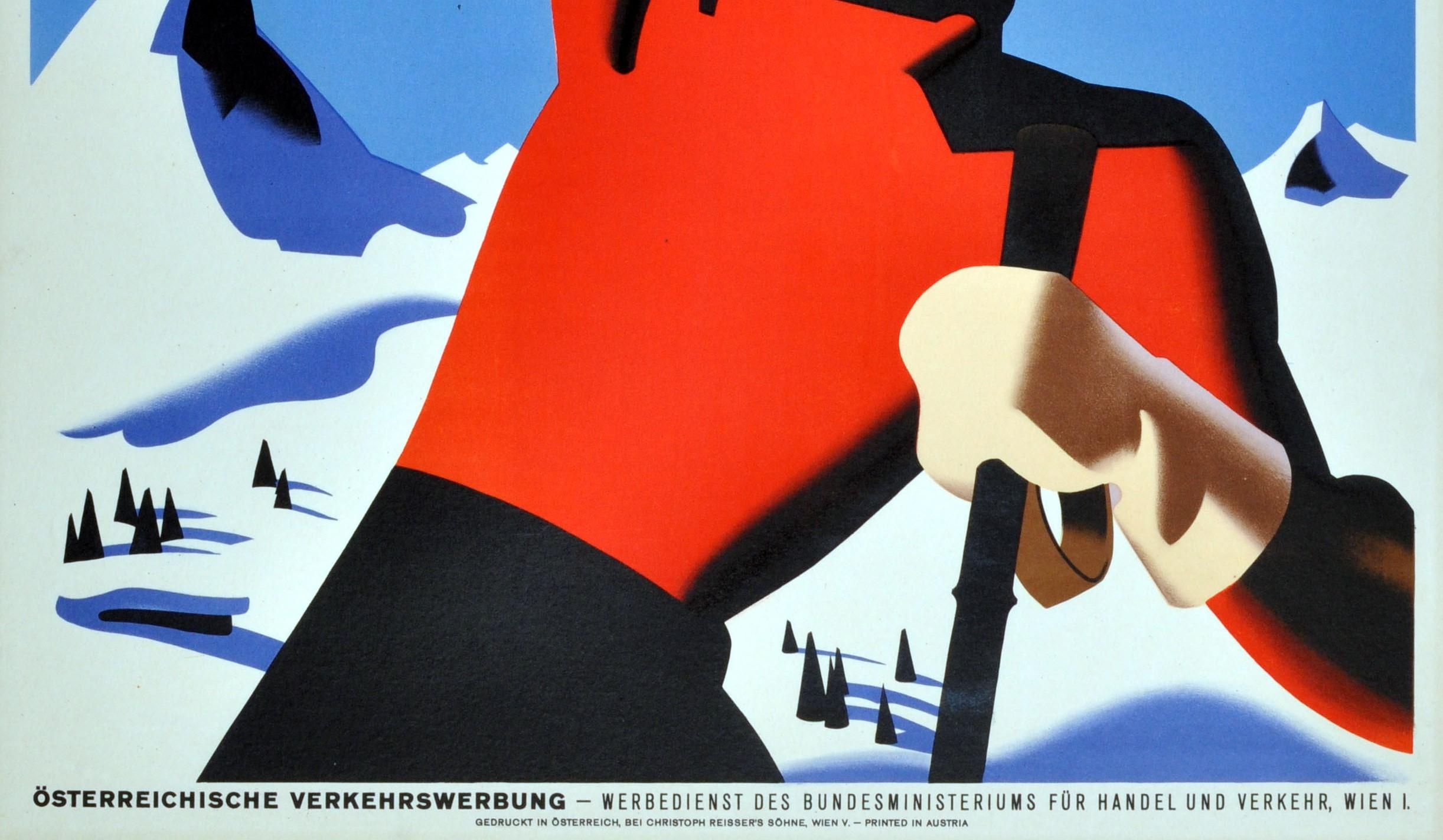 Austrian Original Vintage Winter Sport Skiing Poster For Autriche Austria Skier Mountains