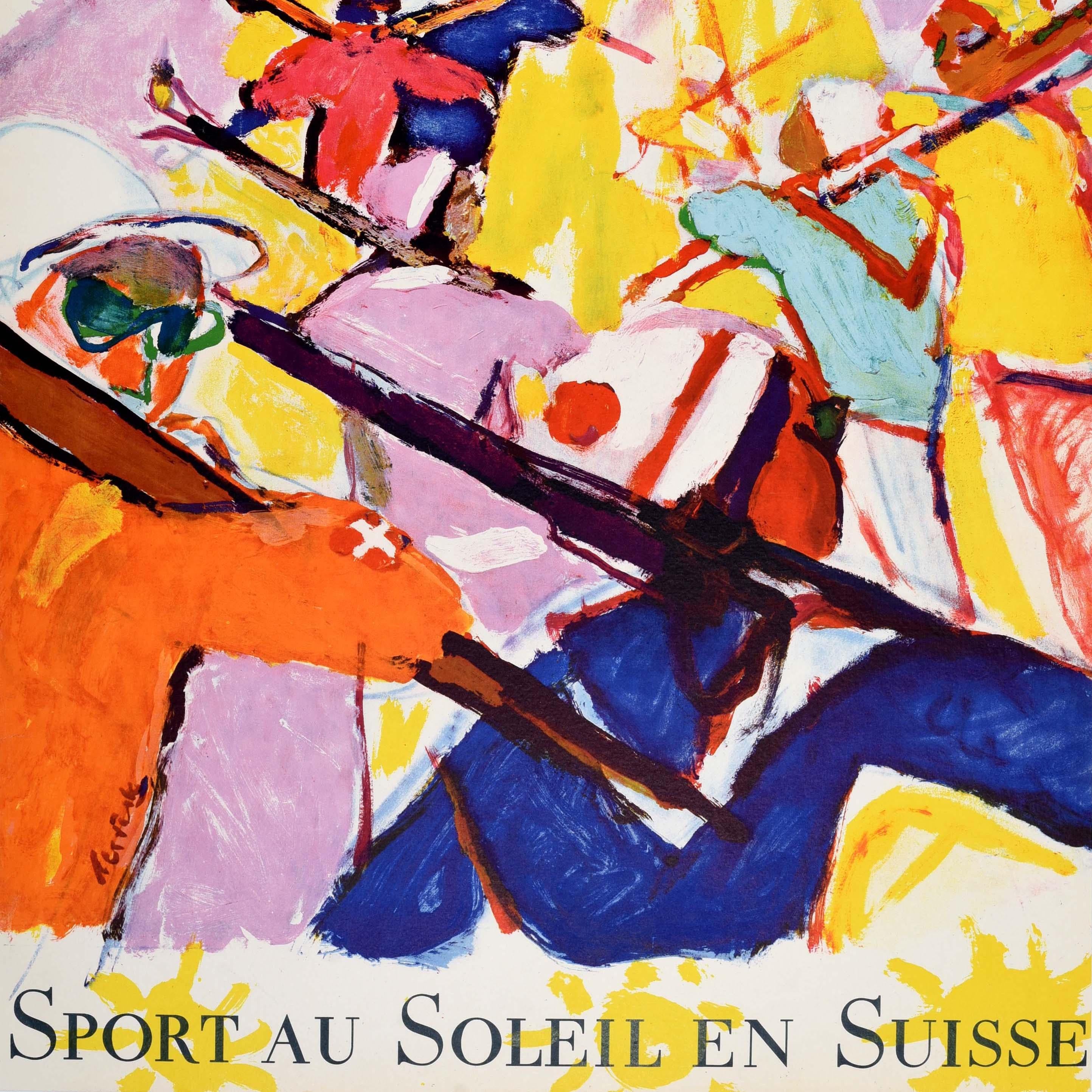 Original Vintage Winter Sport Skiing Poster Sport In The Sun Ski Switzerland In Good Condition For Sale In London, GB