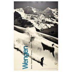 Original Vintage Winter Sport Skiing Poster Wengen Berner Oberland Switzerland