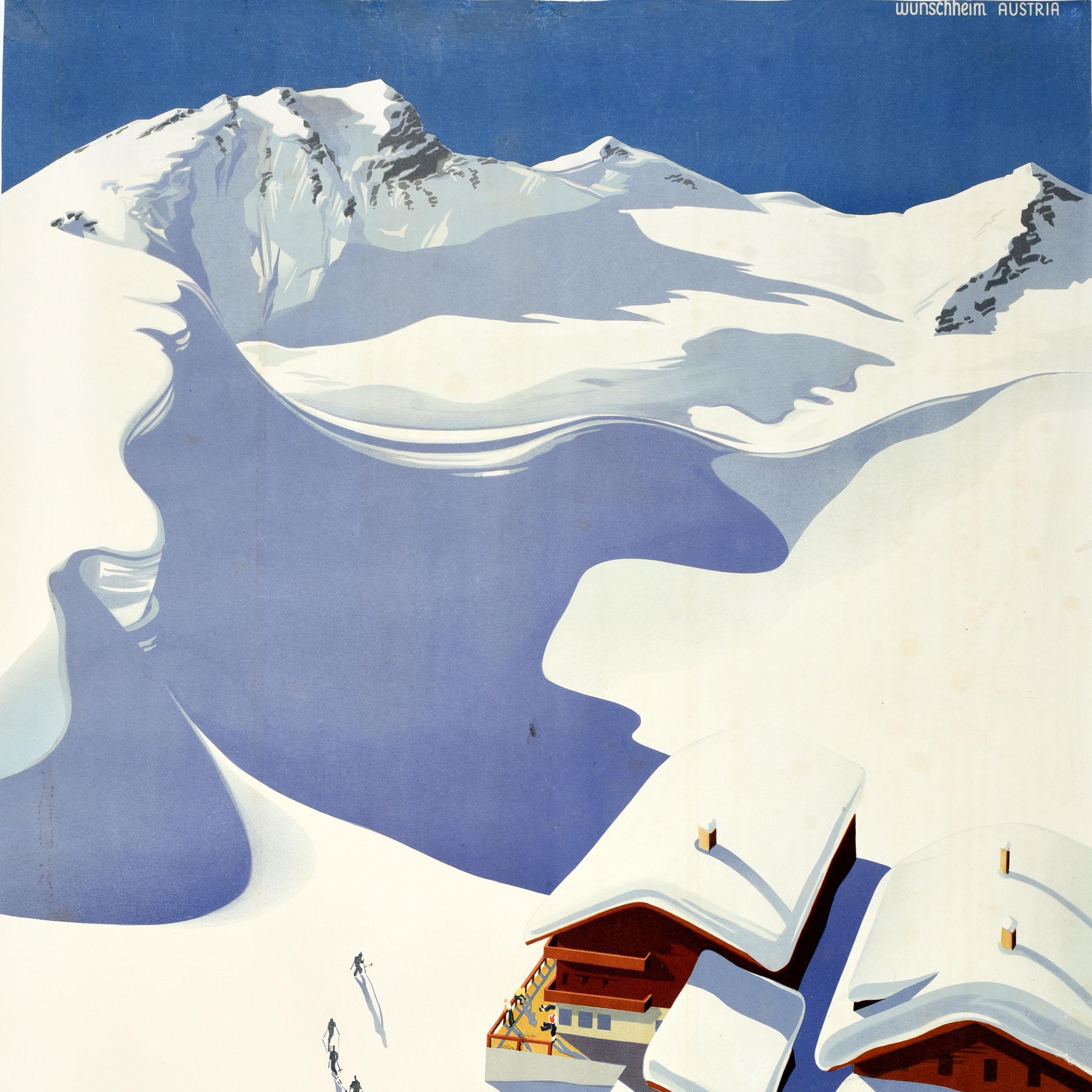 Autrichien Affiche rétro originale de ski d'hiver, Autriche, Chalet de ski Wunschheim en vente