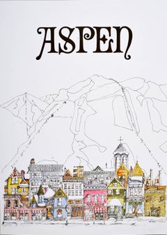 Original Vintage Winter Sport Travel Poster Aspen Ski Resort Colorado USA