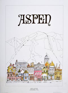Original Vintage Winter Sport Travel Poster Aspen Ski Resort Colorado USA