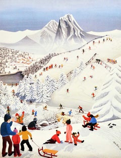 Original Vintage Winter Sport Travel Poster En Savoie Les Karellis Ski Resort