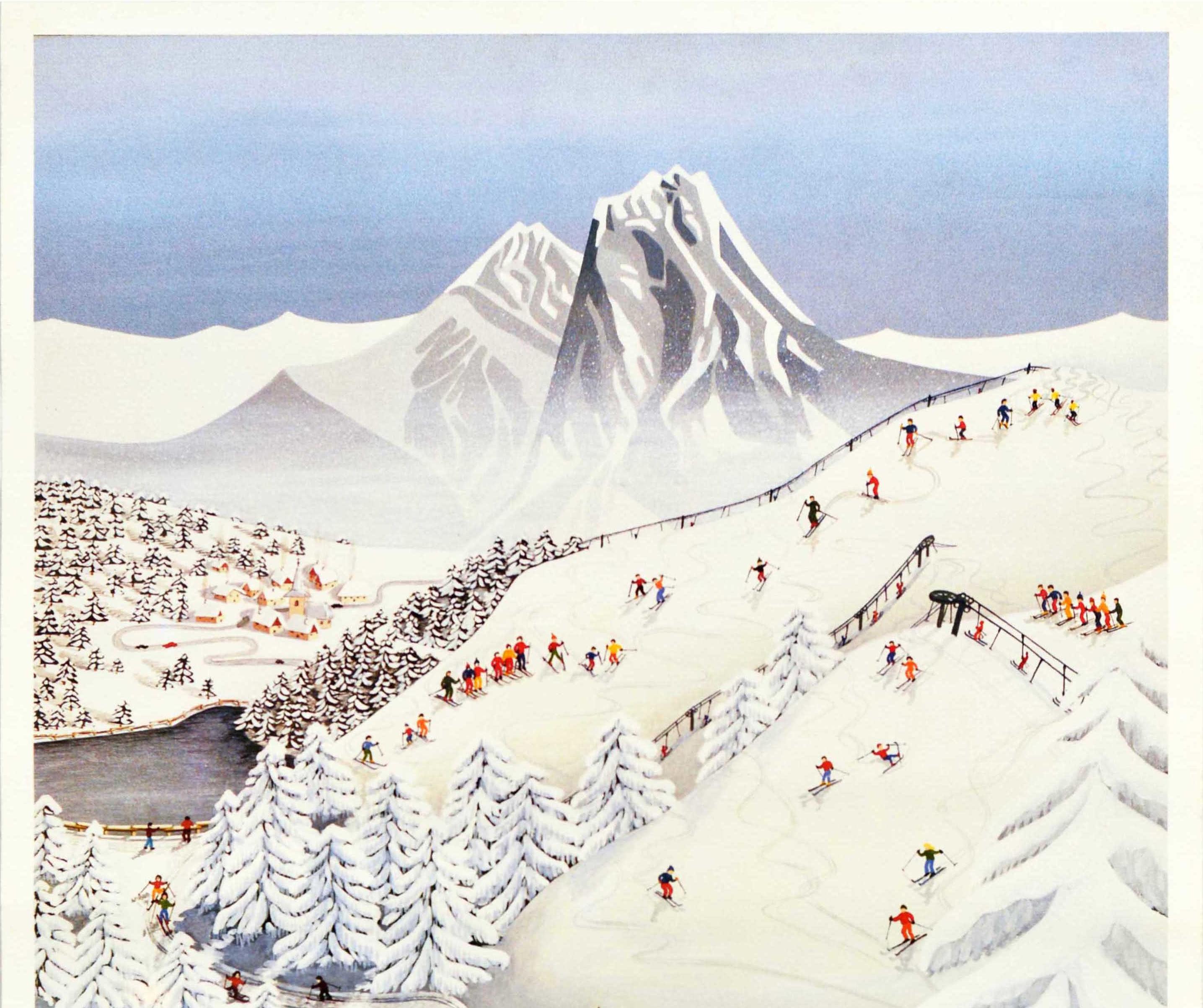 French Original Vintage Winter Sport Travel Poster En Savoie Les Karellis Ski Resort