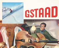 Affiche vintage originale de voyage, Gstaad Ski Resort Music Fondue Photo