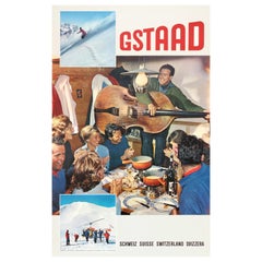 Affiche vintage originale de voyage, Gstaad Ski Resort Music Fondue Photo