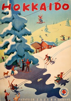 Original Vintage Winter Sport Travel Poster Hokkaido Sports Festival Otaru