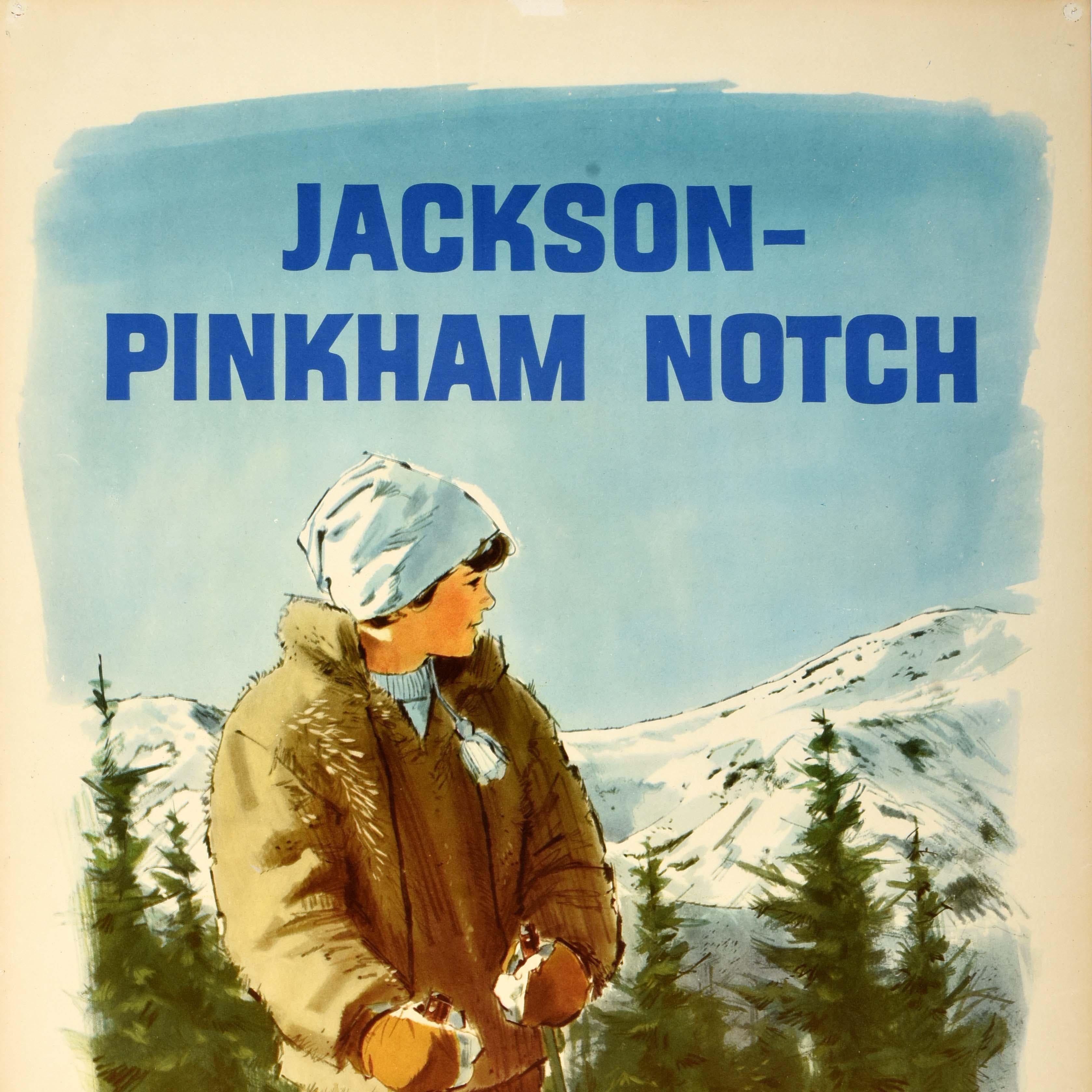 American Original Vintage Winter Sport Travel Poster Jackson Pinkham Notch New Hampshire For Sale