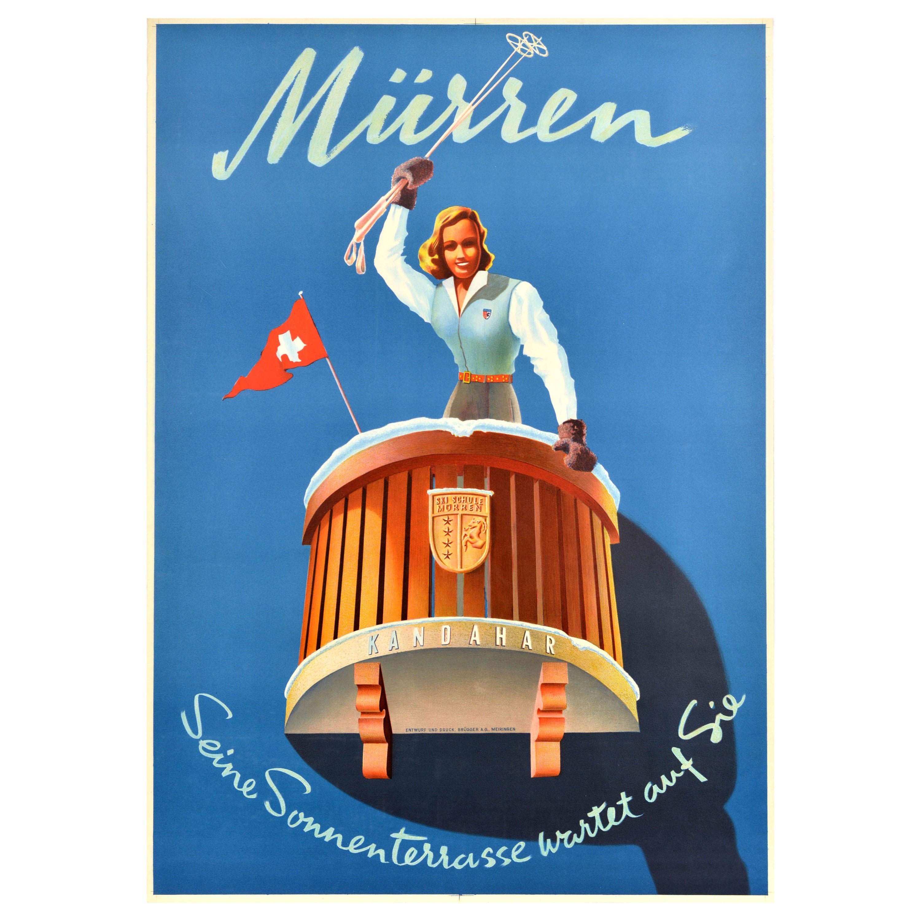 Original-Vintage-Wintersport-Reiseplakat Kandahar Skischule Murren Brugger