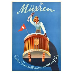 Original-Vintage-Wintersport-Reiseplakat Kandahar Skischule Murren Brugger