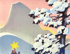 Original Vintage-Wintersport-Reiseplakat Oberammergau, „A Sunny Ski Paradise“, Vintage