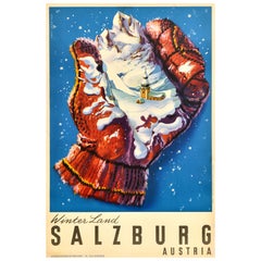 Original Vintage Wintersport Reiseplakat Salzburg Winter Lande Österreich