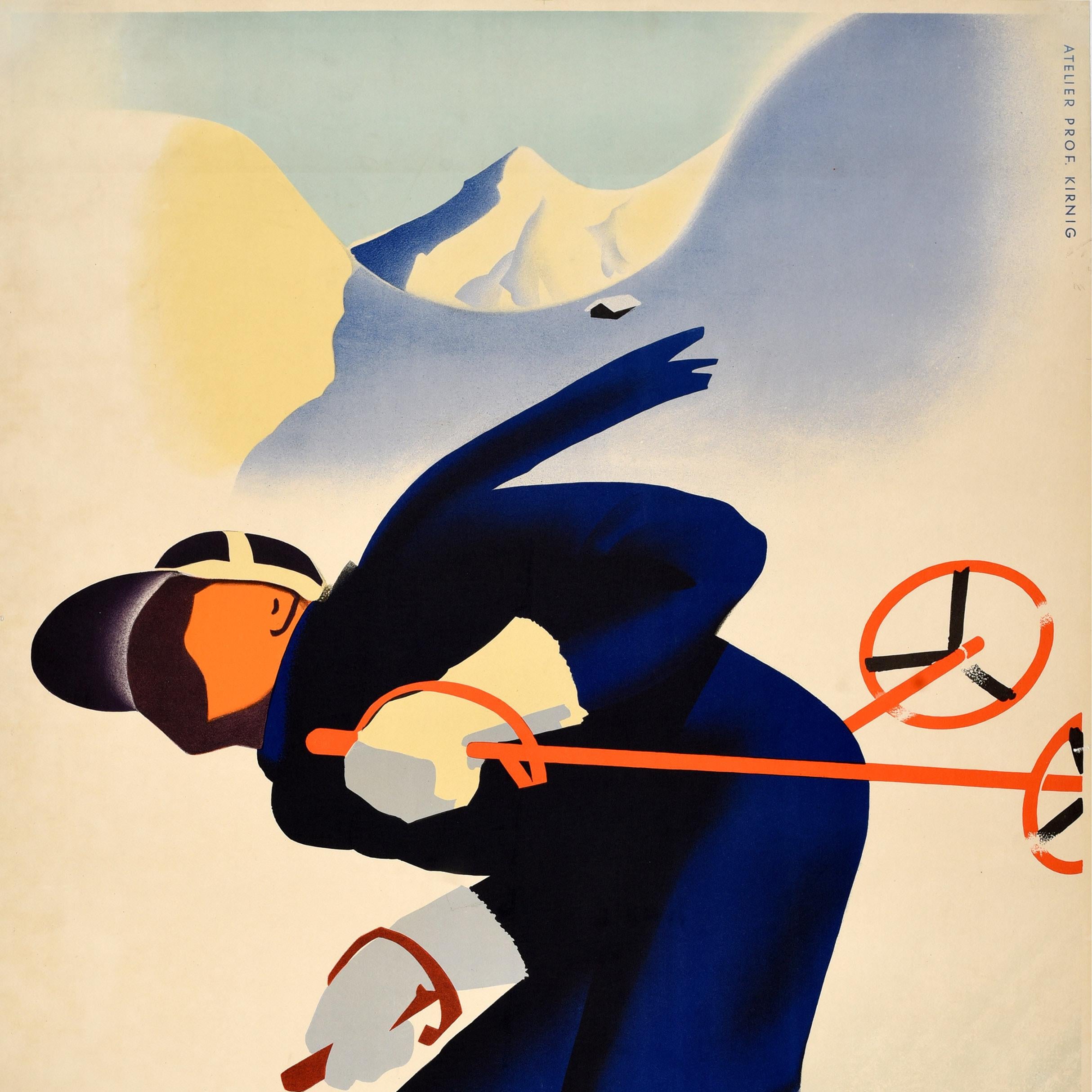 Austrian Original Vintage Winter Sport Travel Poster Ski Austria Paul Kirnig Art Deco For Sale
