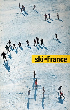 Original Vintage Winter Sport Travel Poster Ski En France Skiing Leblanc
