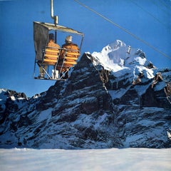 Original Vintage Winter Sport Travel Poster Switzerland Bernese Oberland Skiing