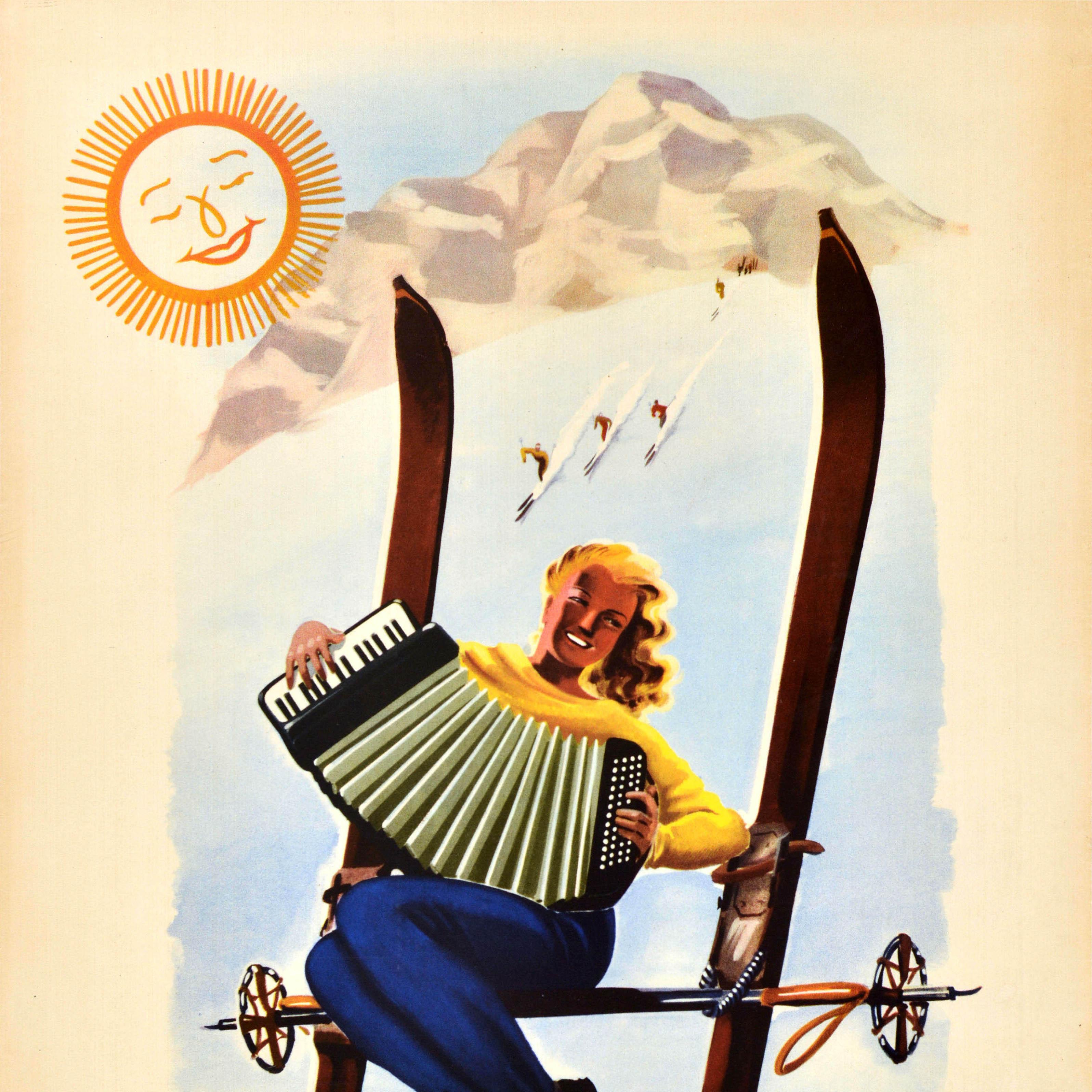 italien Affiche rétro originale de voyage, Vallee D'Aoste, Italie, Aosta, Ski en vente