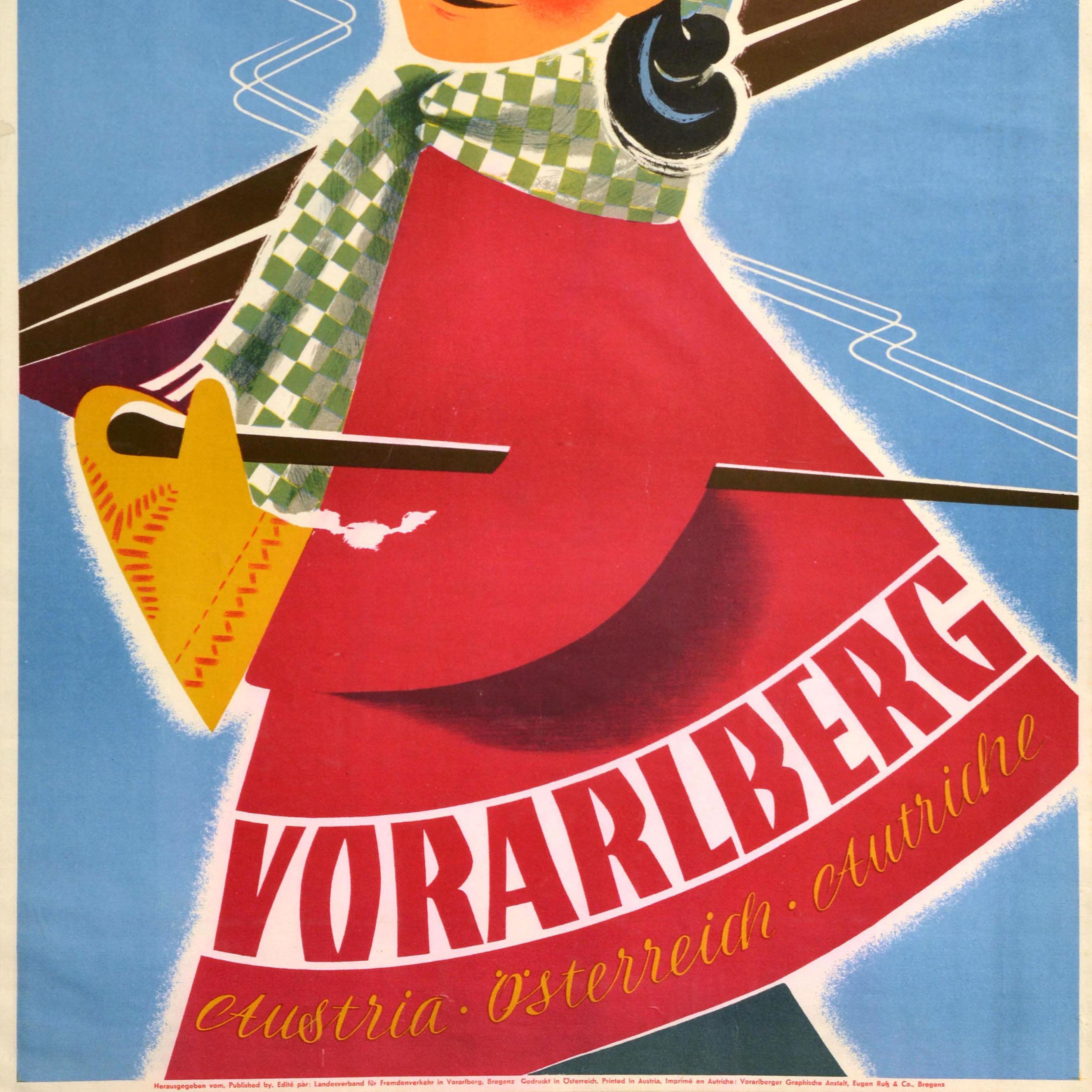 Poster originale d'epoca per lo sport invernale Vorarlberg Austria Osterreich Skiing In condizioni buone in vendita a London, GB