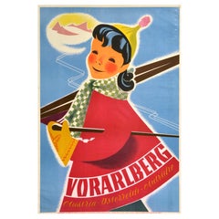 Original Vintage Winter Sport Travel Poster Vorarlberg Austria Osterreich Skiing