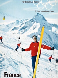 Original Vintage Winter Sports Poster France Les 2 Alpes Isere Olympics Grenoble