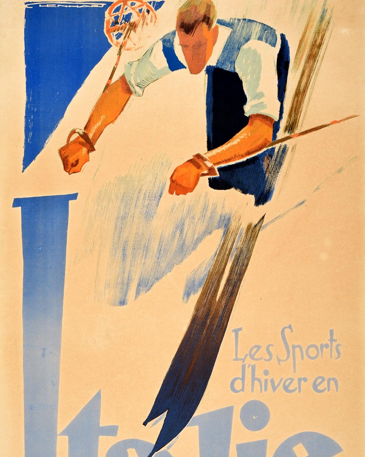 Art Deco Original Vintage Winter Sports Skiiing Poster Les Sports D'hiver En Italie Italy