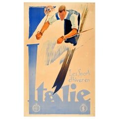 Original Vintage Winter Sports Skiiing Poster Les Sports D'hiver En Italie Italy