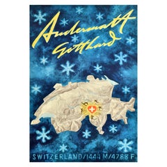 Original Vintage Winter Sports Travel Poster Andermatt Gotthard Switzerland Ski