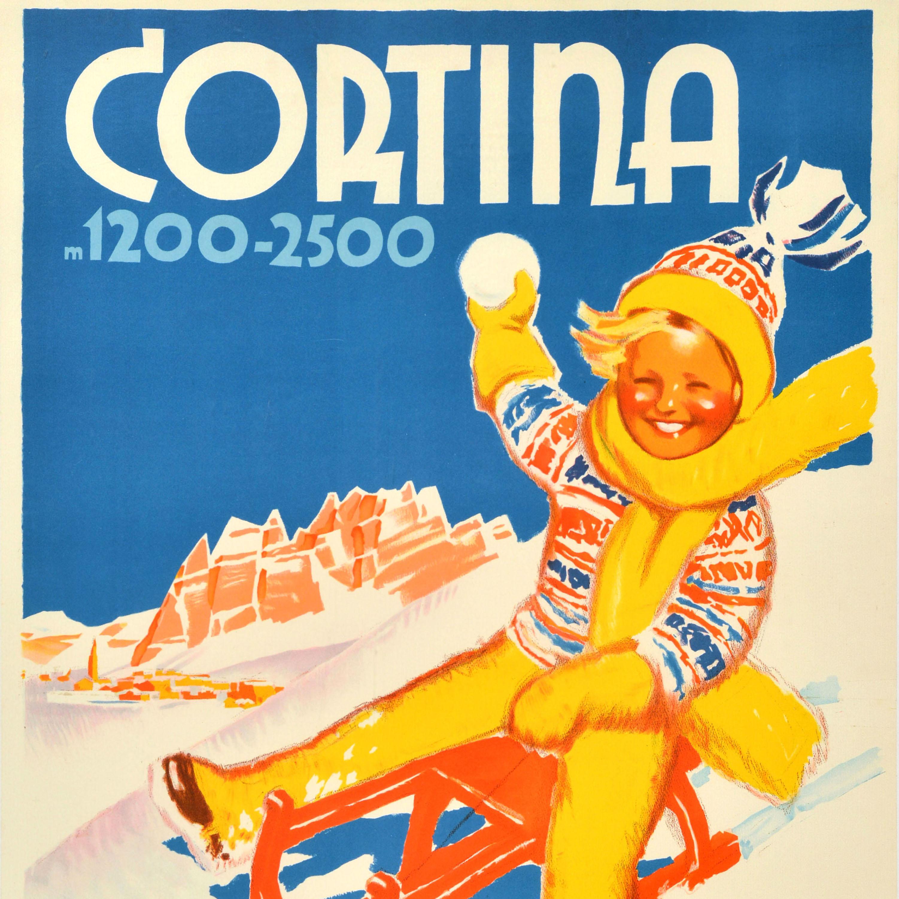 italien Affiche de voyage d'hiver originale de Cortina, Italie, ENIT Franz Lenhart en vente