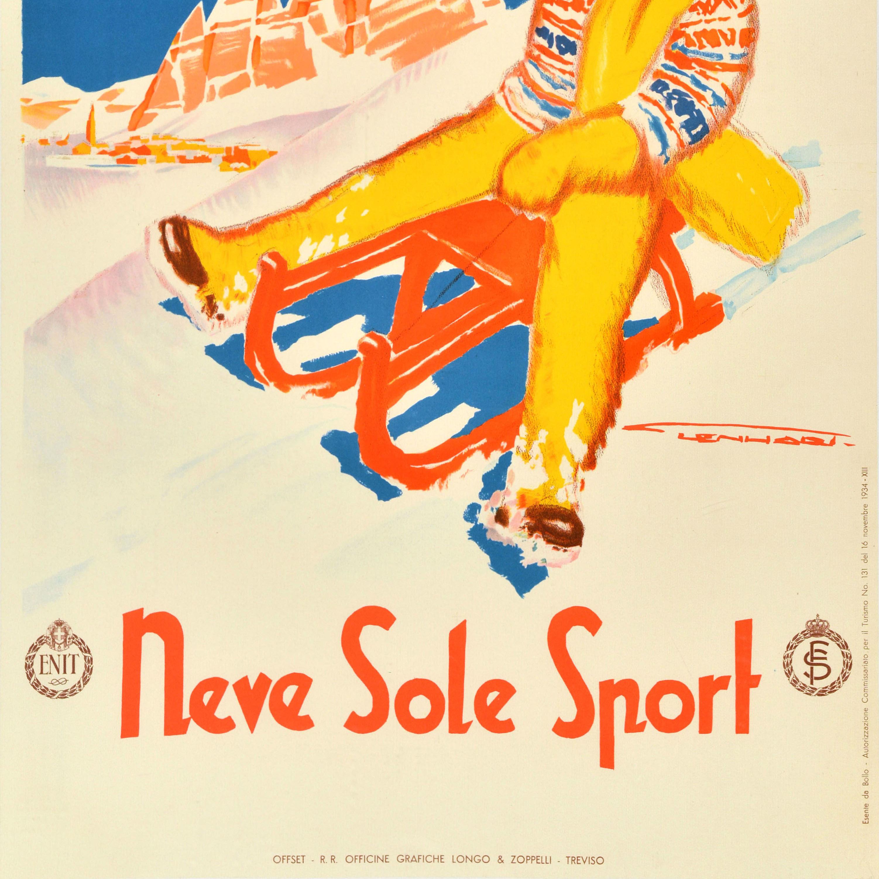 Affiche de voyage d'hiver originale de Cortina, Italie, ENIT Franz Lenhart Bon état - En vente à London, GB