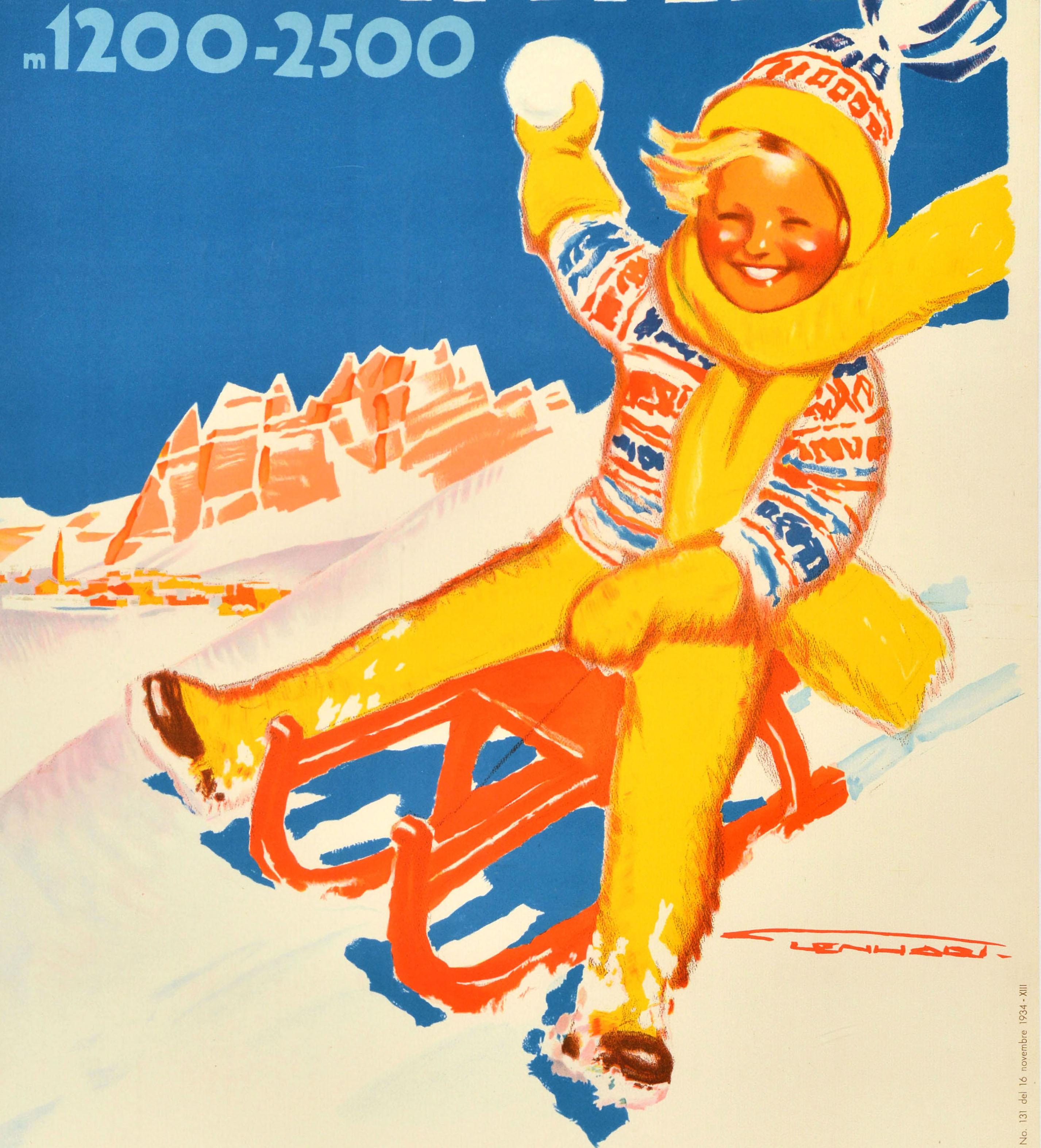 Milieu du XXe siècle Affiche de voyage d'hiver originale de Cortina, Italie, ENIT Franz Lenhart en vente