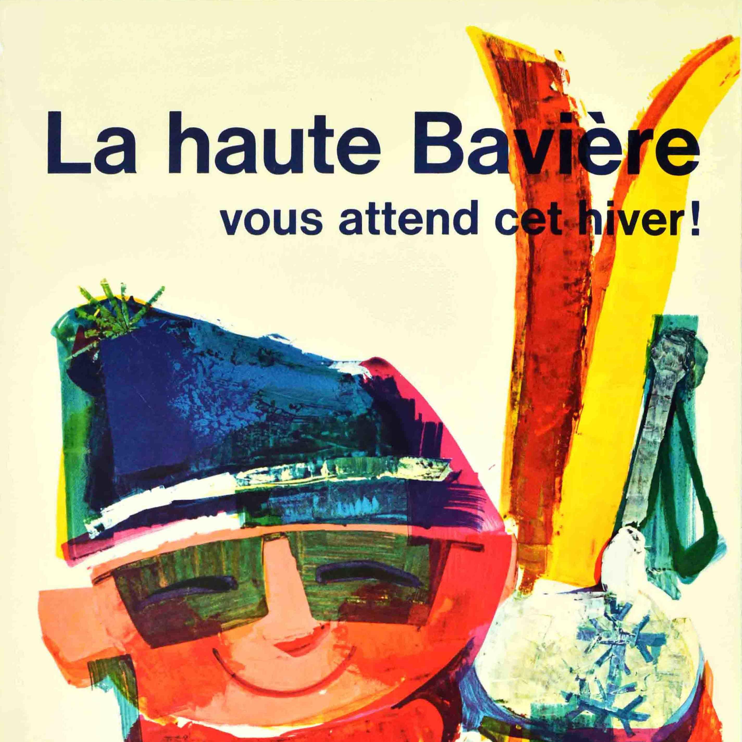 German Original Vintage Winter Travel Poster La Haute Baviere Upper Bavaria Skiing Art
