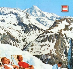 Original Vintage Winter Travel Poster Osterreich Austria Skiing Sunbathing Photo