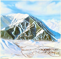 Original Vintage Winter Travel Poster Sun Valley Idaho Ski Resort Bald Mountain