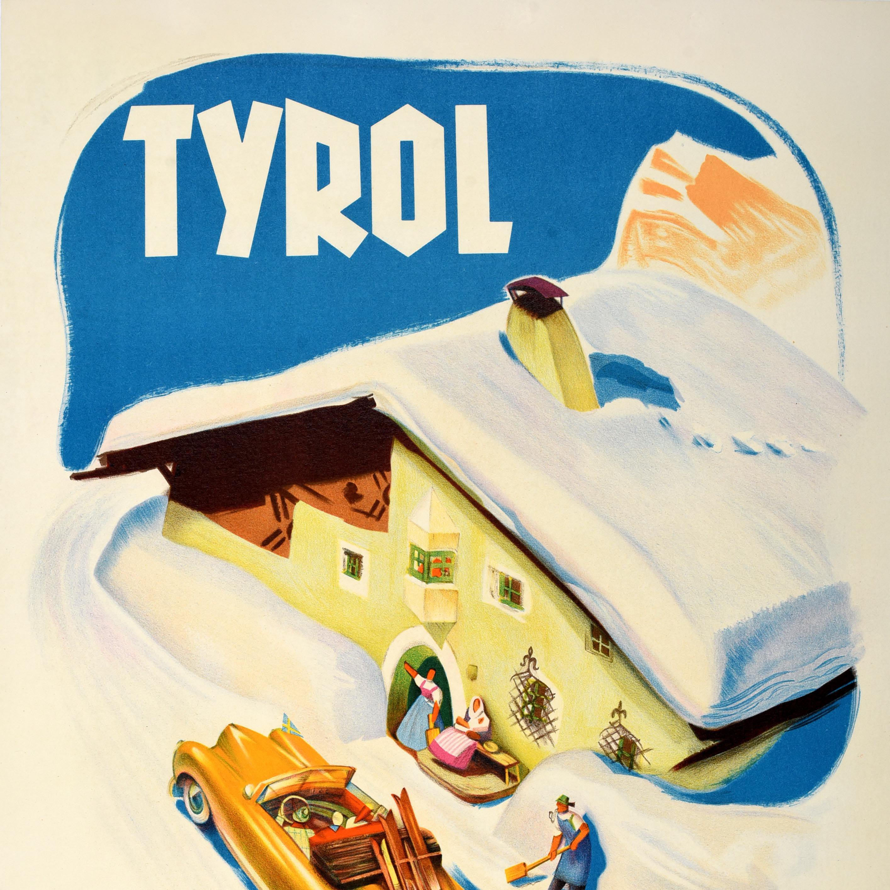 Austrian Original Vintage Winter Travel Poster Tyrol Franz Lenhart Ski Chalet Austria For Sale