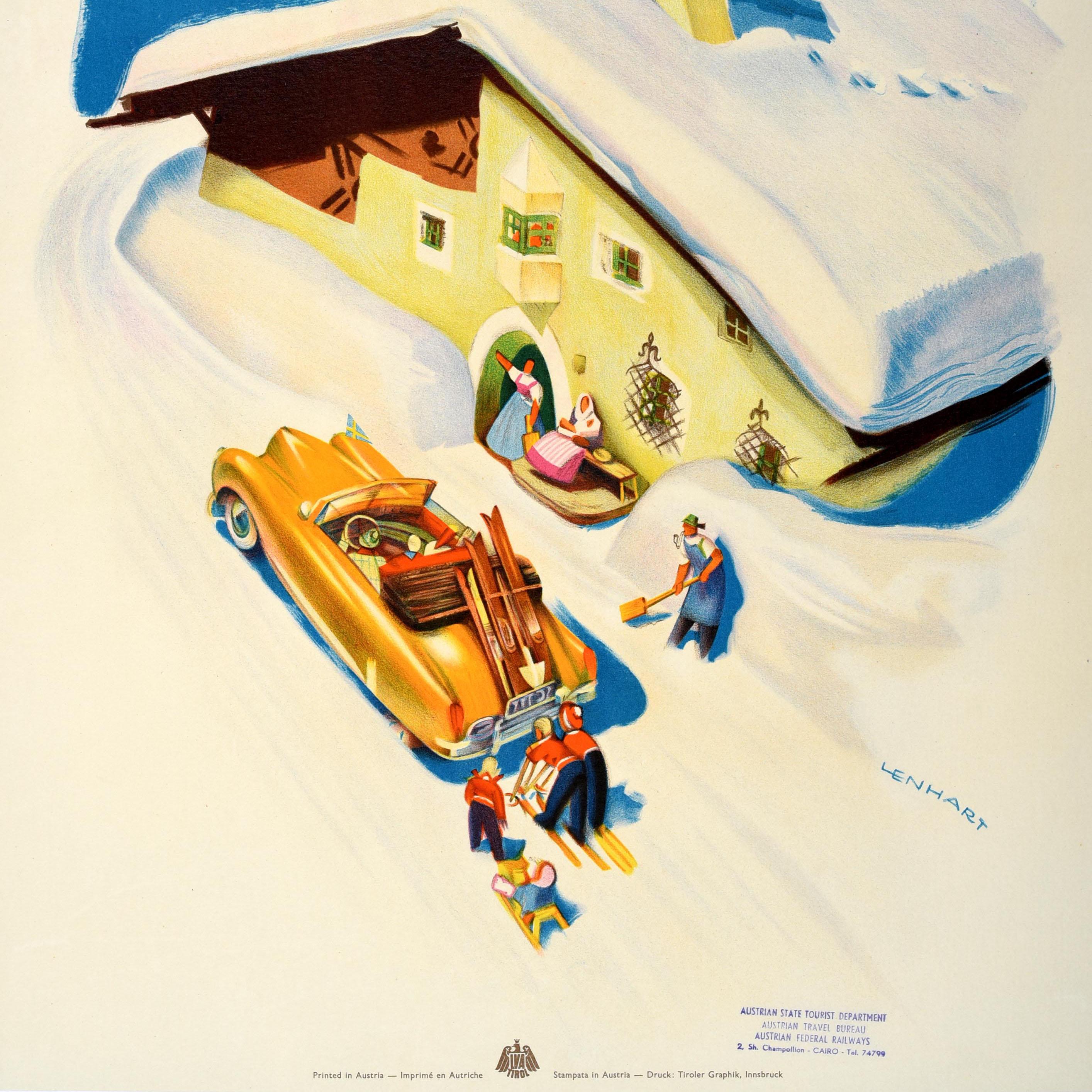 Original Vintage-Winter-Reiseplakat Tyrol Franz Lenhart, Ski Chalet, Österreich im Zustand „Gut“ im Angebot in London, GB