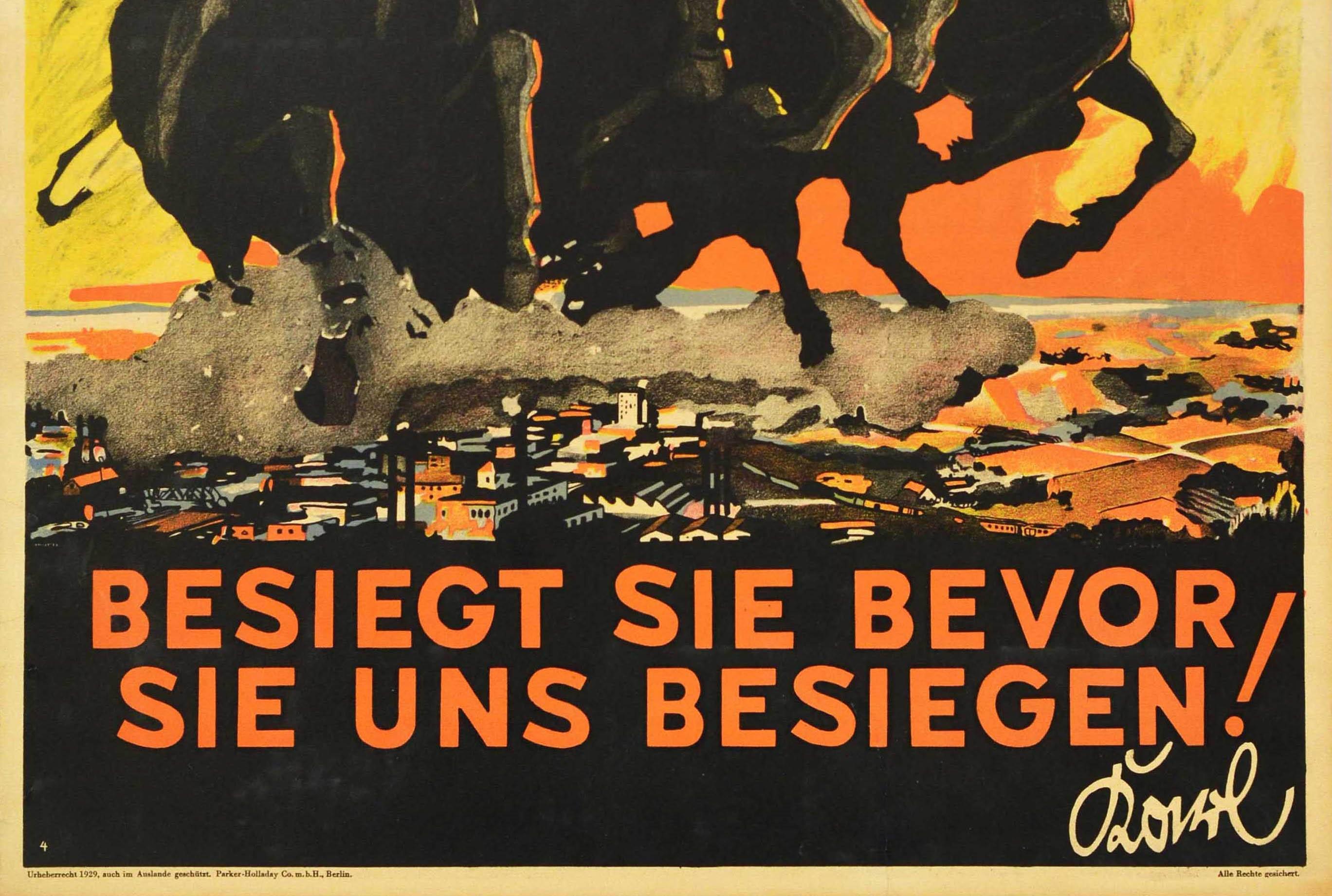 German Original Vintage Work Motivation Poster Defeat Sloth Carelessness Mistakes Waste