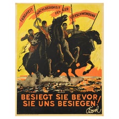 Original Vintage Work Motivation Poster Defeat Sloth Carelessness Mistakes Waste