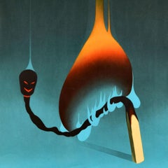 Original Vintage Work Safety Poster Arsonist Brandstichter Burning Match Fire