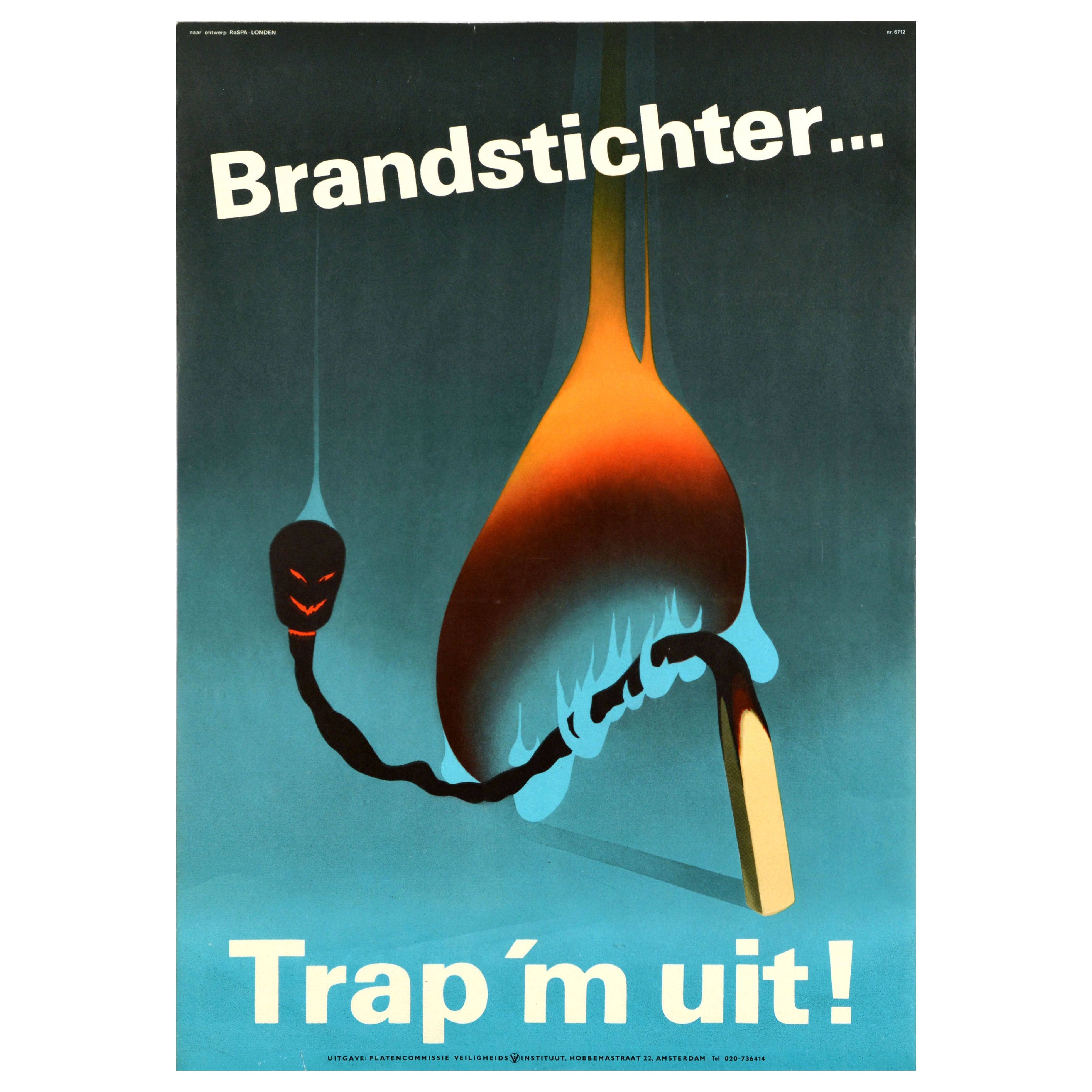 Poster originale d
epoca sulla sicurezza sul lavoro Incendiario Brandstichter che brucia i fiammiferi