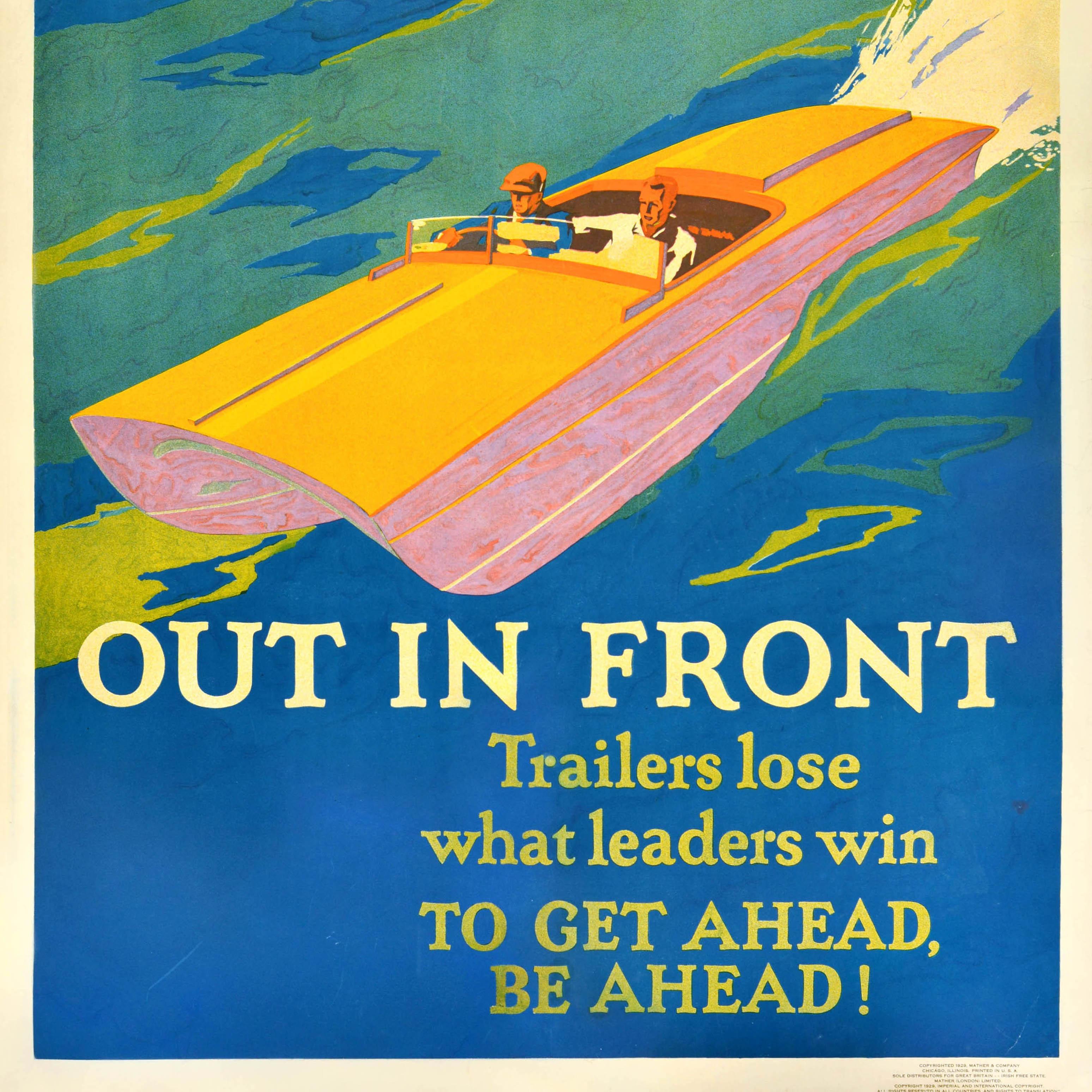 Original Vintage Workplace Motivation Poster Out In Front Leaders Speed Boat In Good Condition For Sale In London, GB