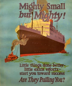 Original Vintage Workplace Motivational Poster Mighty Steam Ship Tugboat Success