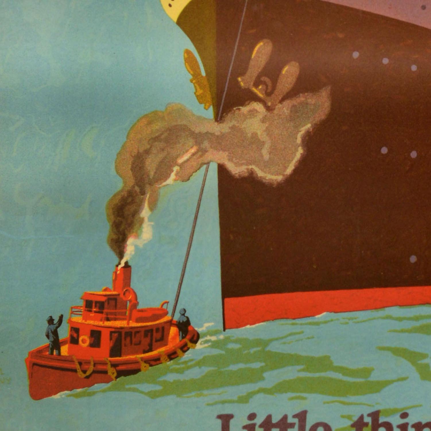 Inizio XX secolo Poster motivazionale originale d'epoca sul posto di lavoro Mighty Steam Ship Tugboat Success (successo della nave a vapore) in vendita